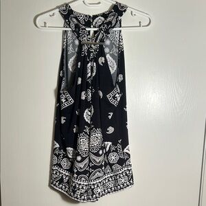 INC Black and White Paisley Halter Top size M